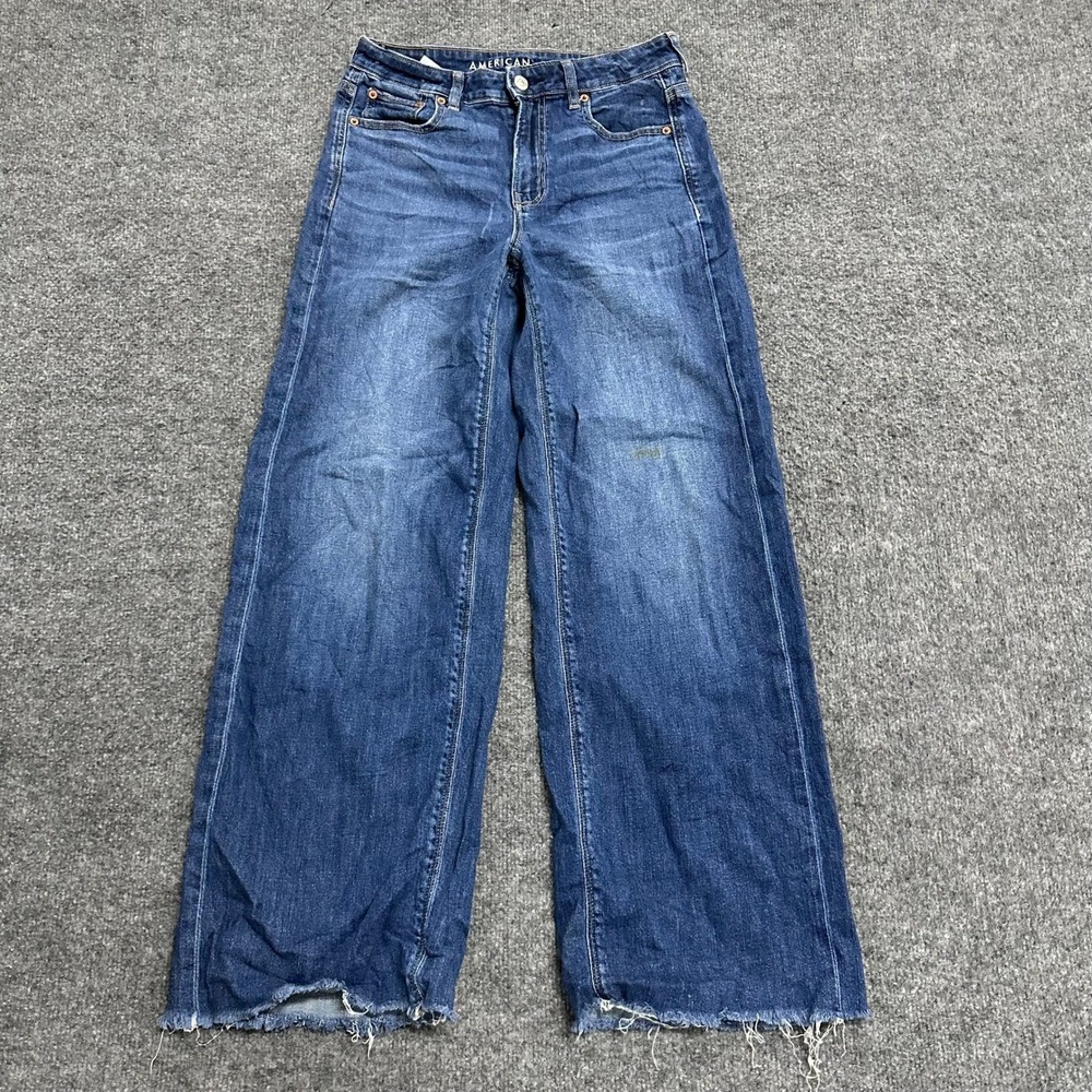 American Eagle Jeans Womens Size 0 Blue Lyocell Blend Raw Hem Regular Standard